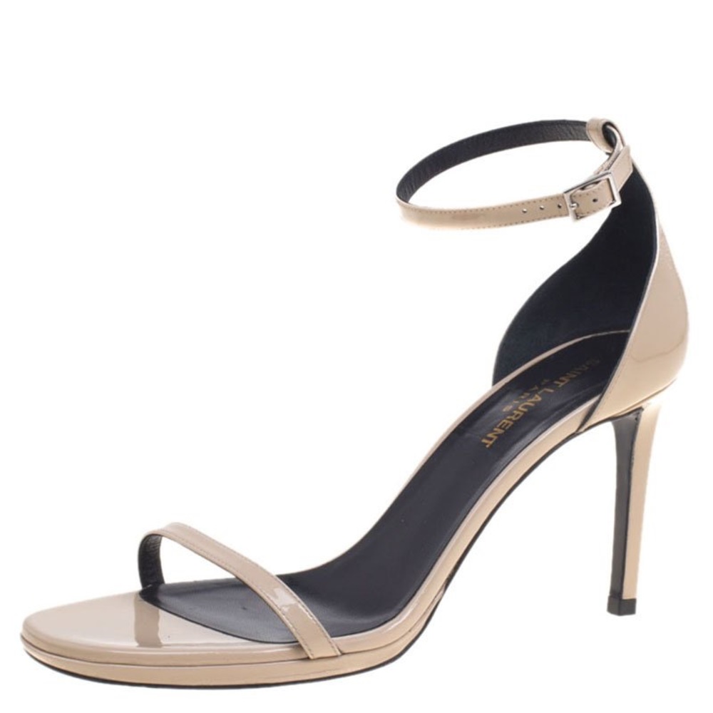 Saint Laurent Jane Strappy Sandals Nude Patent Leather 37 - 80mm